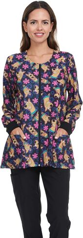 سترة سكوبي دو النسائية المطبوعة بالكامل مع سحاب وجيوب - زي عمل مريح in Kuwait