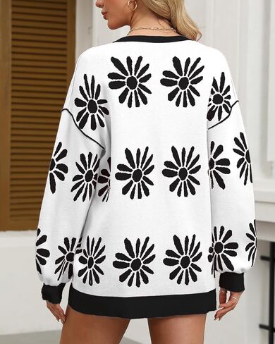 Tanou Womens Floral Cardigan Button Down Long Sleeve Open Front Knit Sweaters in Saudi Arabia
