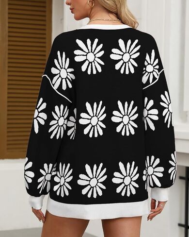 Tanou Womens Floral Cardigan Button Down Long Sleeve Open Front Knit Sweaters in Saudi Arabia