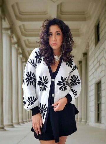 Tanou Womens Floral Cardigan Button Down Long Sleeve Open Front Knit Sweaters in Saudi Arabia