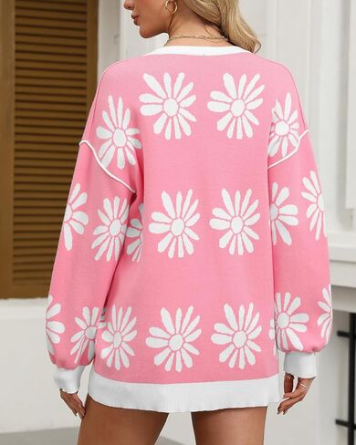 Tanou Womens Floral Cardigan Button Down Long Sleeve Open Front Knit Sweaters in Saudi Arabia
