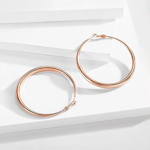 Large Hoop Earrings for Women - 14k Real Gold/Rose Gold/Silver Plated with 925 Sterling Silver Post Chunky Hoops Earrings - Lightweight & Hypoallergenic Big Thick Hoop Earrings in Saudi Arabia