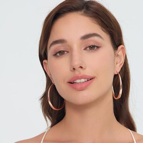 Large Hoop Earrings for Women - 14k Real Gold/Rose Gold/Silver Plated with 925 Sterling Silver Post Chunky Hoops Earrings - Lightweight & Hypoallergenic Big Thick Hoop Earrings in Saudi Arabia