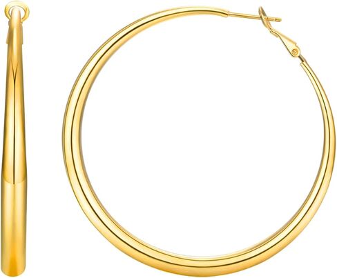 Large Hoop Earrings for Women - 14k Real Gold/Rose Gold/Silver Plated with 925 Sterling Silver Post Chunky Hoops Earrings - Lightweight & Hypoallergenic Big Thick Hoop Earrings in Saudi Arabia
