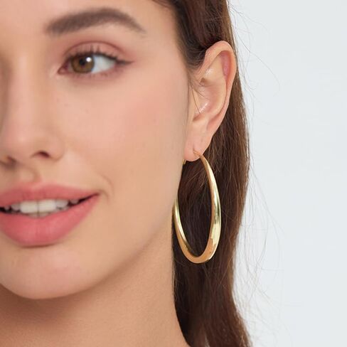 Large Hoop Earrings for Women - 14k Real Gold/Rose Gold/Silver Plated with 925 Sterling Silver Post Chunky Hoops Earrings - Lightweight & Hypoallergenic Big Thick Hoop Earrings in Saudi Arabia