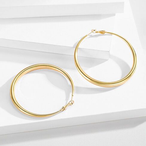 Large Hoop Earrings for Women - 14k Real Gold/Rose Gold/Silver Plated with 925 Sterling Silver Post Chunky Hoops Earrings - Lightweight & Hypoallergenic Big Thick Hoop Earrings in Saudi Arabia