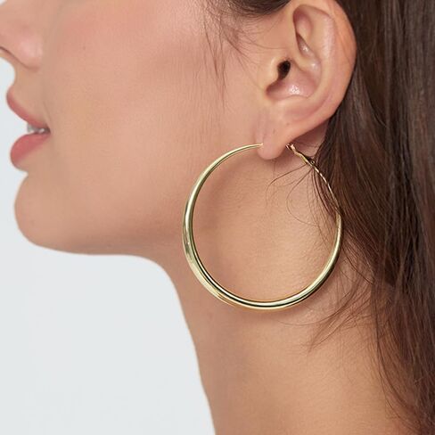 Large Hoop Earrings for Women - 14k Real Gold/Rose Gold/Silver Plated with 925 Sterling Silver Post Chunky Hoops Earrings - Lightweight & Hypoallergenic Big Thick Hoop Earrings in Saudi Arabia