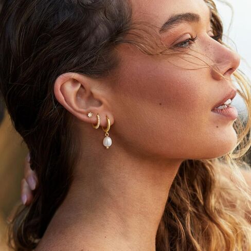 3 Pairs Gold Earrings for Women Trendy Pearl Hoop Earrings 14K Gold Huggie Earrings Set Dainty Cubic Zirconia Stud Earrings Hypoallergenic Lightweight Cartilage Earrings Jewelry for Women in Kuwait