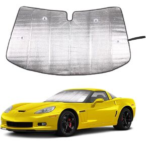 Windshield Sunshade for Chevrolet Corvette C6 2005-2013, Front Window Sun Shade, Foldable Reflective Sun Visor, Screen Shield Cover UV Blocker Protector HeatShield Keeps Your Vehicle Cool (Silver)