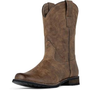 J's.o.l.e Cowboy Boots for Men Round Toe Western Boots Pull on Silp Resistant Men’s Work Boots