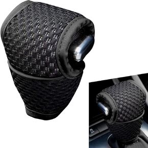 Pack-1 Car Shift Knob Cover, 5D Mesh Fabric Velcro Opening Non-Slip Gear Shift Head Dust-Proof Decorative Cover, T-Shaped Sweat-Absorbent Gear Shift Cover, for Most Cars (Black)