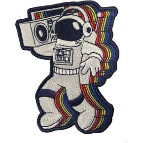 "Rocking Astronaut" Spaceman with a Boombox Iron On Patch - Gifts For Him, For Her, For Boys, For Girls, For Husband, For Wife, For Them, For Men, For Women, For Kids