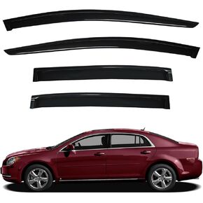 4pcs Front+Rear Smoke Tint Sun/Rain Guard Outside Mount Tape-On Vent Window Visors Compatible with 08-12 Malibu