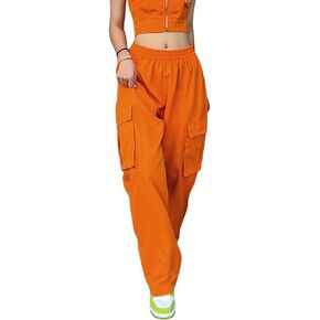 Women Y2K Baggy Cargo Pants Elastic High Waist Wide Leg Trousers with Pockets Vintage Loose Fit Jogger Streetwear
