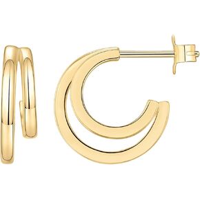 PAVOI 14K Gold Plated Sterling Silver Post Split Huggie Earrings | Rose/White/Yellow Gold Earrings for Women
