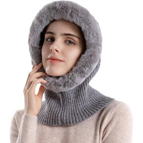 Women One Piece Slouchy Beanie Hats Fleece Hooded Scarf Hat Winter Pullover Knit Hat Ski Skull Cap