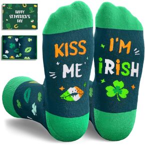 HAPPYPOP St. Patrick's Day Socks for Women Men - Shamrock Socks, Kiss Me Im Irish Gifts Green Socks, St Patricks Day Gifts