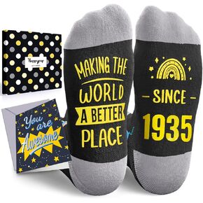 HAPPYPOP Birthday Gifts Ideas for Men Women - Socks for 75 79 89 99 Old Citizens With Greeting Card