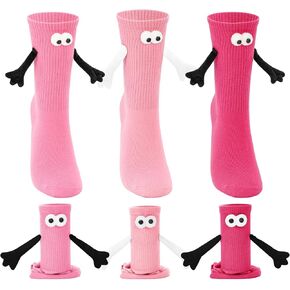 3 Pairs Magnetic Holding Hands Socks Pink Hand in Hand Socks Cute 3D Couple Socks for Holiday Birthday Party Gift Supplies