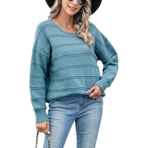 CUPSHE Women's Casual Long Sleeve Sweaters Crochet Knit Boat Neck Pullover Jumper Tops
