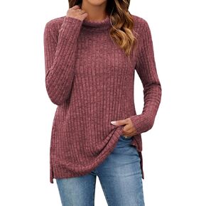 Poetsky Womens Turtleneck Tunic Sweaters to Wear with Leggings 2024 Side Split Fall Long Sleeve Tunic Tops