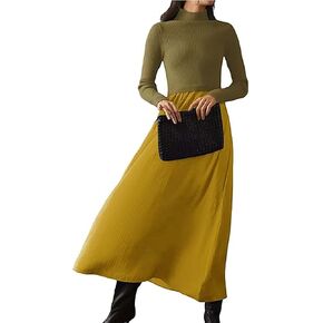 Lauweion Women's Turtleneck Sweater Maxi Dress Long Sleeve Slim Fit Ribbed Knit Pullover Jumper Top Fall Flowy Long Dresses Camel
