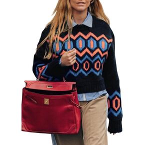Saodimallsu Womens Cropped Sweaters Chunky Knit Color Block Long Sleeve Crew Neck Vintage Graphic Pullover Tops