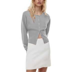 Womens Casual Cropped Sweaters Fall Button Down V Neck Long Sleeve Pullover Ribbed Knit Slim Fit Cardigan