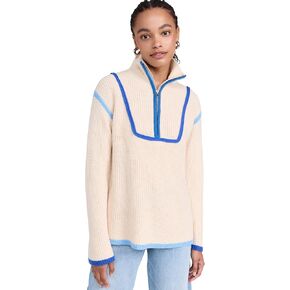 English Factory Women's Contrast Piping Quarter-Zip Sweater