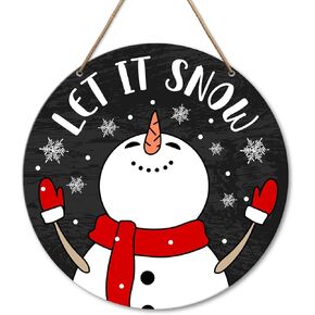 Winter Decorations Indoor, Winter Decorations for Home Office, Winter Snowman Decoration Sign for Porch, Christmas Wall Hanging Xmas Decorations, Let It Snow
