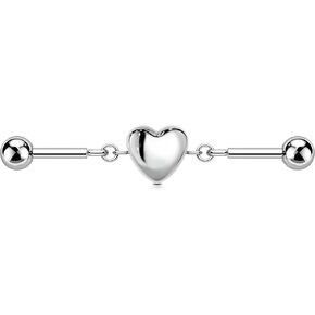 OUFER Chain Industrial Piercing Jewelry, 14G 316L Stainless Steel Industrial Earrings for Women, Heart Cute Industrial Bar Piercing Jewelry, Industrial Barbells-38 MM