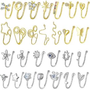 SEENI Fake Nose Ring Ear Cuff Clip on Helix Cartilage Earring Non Piercing Faux Nose Cuffs for Non Pierced Nose Fake Septum Nose Rings For Women Girls