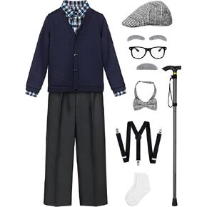 100 Days of School Costume for Boys Old Man Costume for Kids 100th Day of School Grandpa Dress up Outfit Accessories