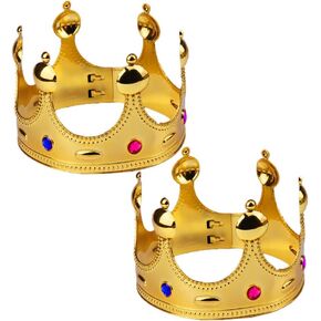 Toyvian 2 Pcs Gold Plastic King Queen Crown Prince Costume Accessory Party Favors Halloween Crown for Adult and Kid, Golden