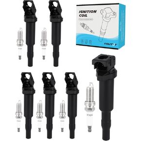 UF592 Ignition Coil Pack Spark Plug 6 PCS (1.6L 2.0L 2.5L 3.0L 3.2L 4.4L 4.8L 6.7L) 2001-2019 For BMW 128i 135i 228i 323i 325xi 428i 435i 530i 535xi 640i 745Li 750i M3 M5 M6 X1 X3 X5 X6 Z4