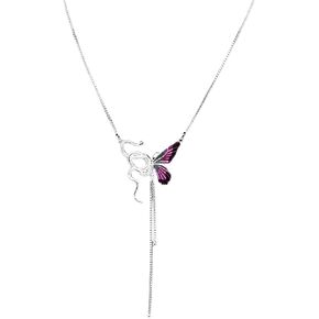 Vintage Butterfly Snake Collarbone Necklaces for Women Silver Box Chain Tassel Pendant Necklace Asymmetrical Snake Statement Choker Blessing Jewelry Gifts