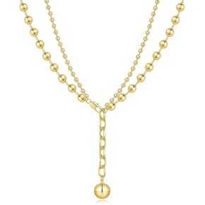 قلادة مطرزة بطبقات من الذهب من KissYan، قلادة على شكل قطرة مطلية بالذهب عيار 14 قيراط للنساء، هدايا مجوهرات عصرية عصرية مصقولة للغاية وقابلة للتكديس in Kuwait