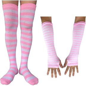 SYAYA Women Striped Long Fingerless Gloves, Winter Knitted Arm Warmers For Punk Rock/Cosplay/Goth/Christmas Party WM-S-G5