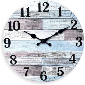 XNM Blue MDF Wood Wall Clock for Living Room - Farmhouse Wall Clocks Battery Operated 12 Inch - Analog Rustic Wall Clock Silent (No Solid Wood)