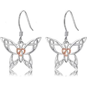 MANBU Sterling Silver Celtic Butterfly Necklace Earrings: Women Butterfly Pendant Necklace Earrings Celtic Christmas Jewelry Gifts for Butterfly Lovers