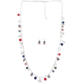 Madison Tyler American Flag Necklace Earrings for Women | 4th of July Heart Star Uncle Sam Hat USA Bead Pendant Necklace & Dangle Earrings | Patriotic Independence Day Necklace Earrings Set 2PCS