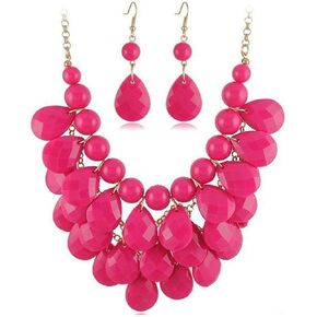 Pink Jewelry Set for Women Hot Pink Necklace and Earring Set Pink Necklace Set Layered Chunky Necklaces for Women Pink Paperclip Cuban Link Statement Necklace Pink Dress Stuff for Women Trendy 2024