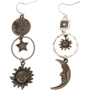 Retro Sun Moon Earrings & Necklace Moonstone Asymmetric Boho style Earrings for Women Jewelry