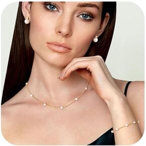 مجموعة مجوهرات ذهبية للنساء، قلادة من اللؤلؤ المطلي بالذهب عيار 14 قيراط ومجموعة أقراط من اللؤلؤ وأقراط من اللؤلؤ وأساور من اللؤلؤ وقلادة من اللؤلؤ ومجموعة مجوهرات الزفاف للهدايا in Kuwait