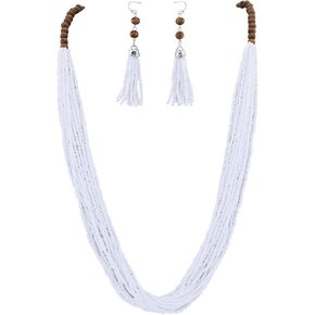 Bocar Long Bead Necklace for Women, Long Multiple Row Handmade Beaded Statement Necklace and Earrings Set, Women Jewelry Set with Gift Box