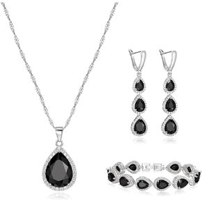 Crysdue Cubic Zirconia Teardrop Pendant Necklace Long Earrings Tennis Bracelet Set, Sparkle Classic Prom Wedding Jewelry Set for Women Brides Bridesmaid in Kuwait