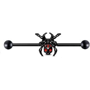 14G Black Spider Industrial Barbell Cartilage Earrings for Women Men Surgical Steel 35mm Helix Cartilage Industrial Barbell Halloween Body Piercing Jewelry