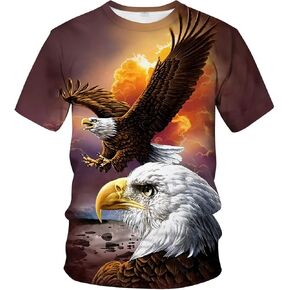 Men's Bald Eagle T-Shirt Summer Short Sleeve Tees Tops Animal Theme Shirt Realistic Graphic Shirt