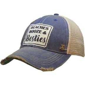 VINTAGE LIFE Beaches Booze and Besties Vintage Distressed Trucker Cap, Royal Blue, Adult Headwear Accessories