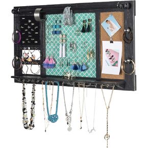 Large Rustic Wall Mounted Jewelry Organizer: 28"x16" Shabby Chic Jewelry Box Alternative Hanging Jewelry Organizer for Earings Necklaces Bracelets Accessories Bangles and Ring Holder.